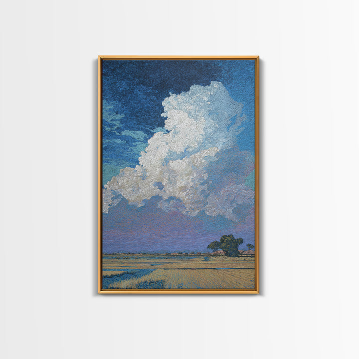 Bright African Fields With Lone Tree And White Cloud Wall Art, Landscape Canvas Print, Nature Scene Art, Elegant Home Decor