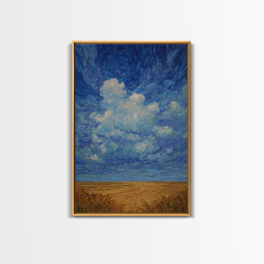 Swirling Blue Sky Over Golden African Plain Canvas Print, Abstract Landscape Wall Art, Dreamy Decor, Modern Home Decor Gift