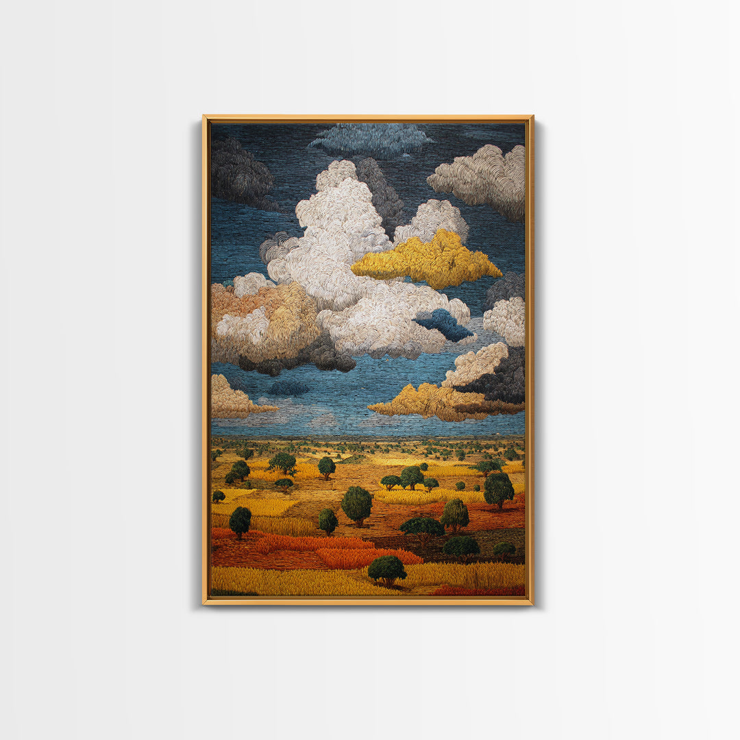 African Savanna Under Golden Storm Clouds Wall Art, Textured Landscape Canvas, Afrocentric Decor, Safari Home Gift For Living Room