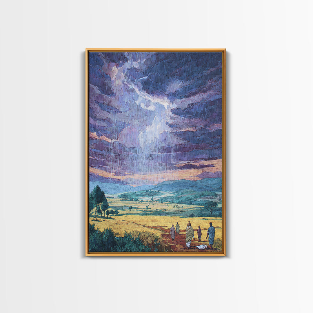 African Rainstorm Over Golden Plains Wall Art, Blue Sky Landscape Canvas, Cultural Decor, Afrocentric Gift For Living Room