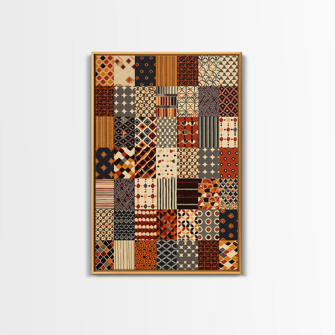 African Ankara Patchwork Fabric Pattern Wall Art, African Print, Tribal Art Decor, Boho Home Decor, Cultural Wall Decor Gift