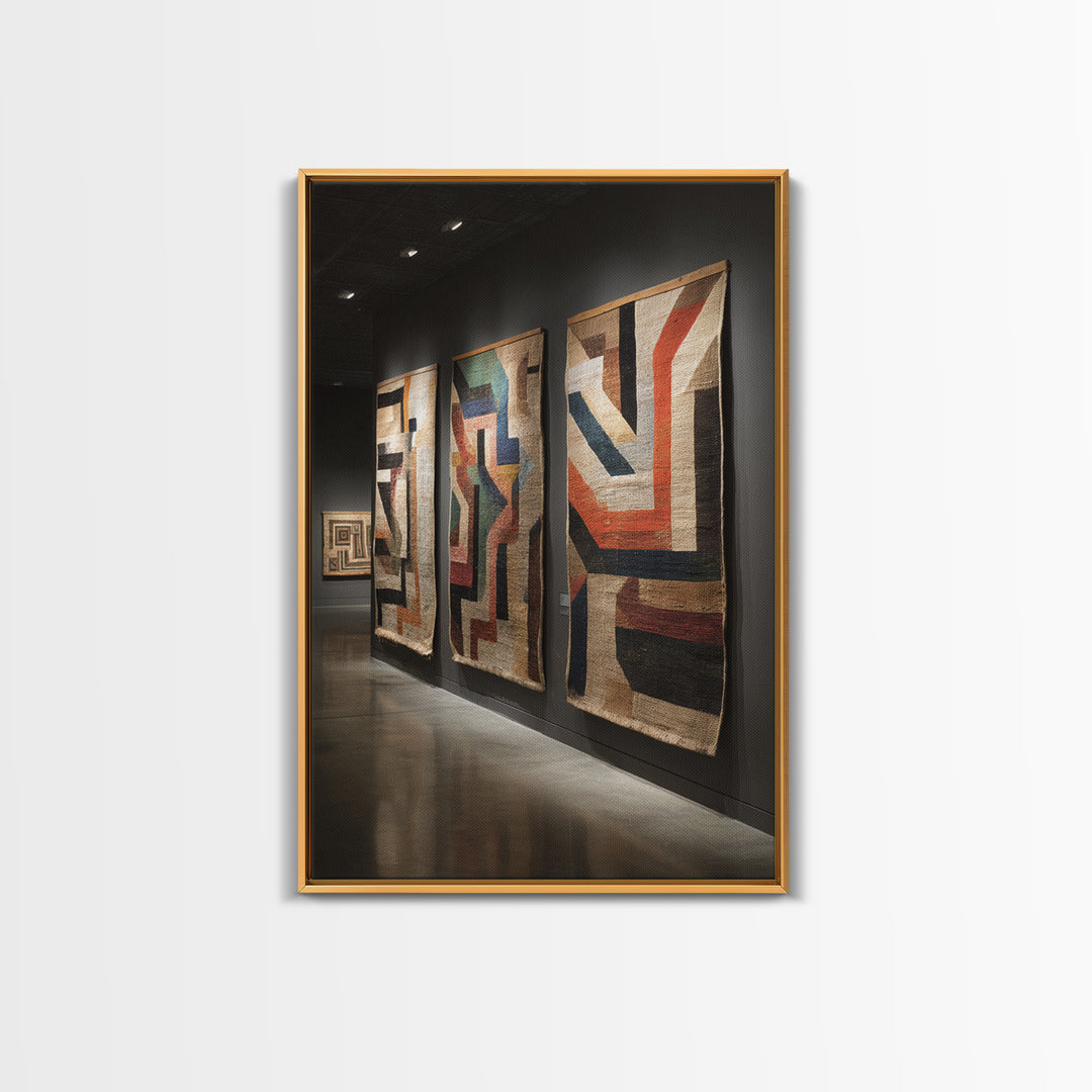 Museum Textile Tapestry Panels Framed Canvas Print, African Fabric Wall Decor, Gallery Wall Art, Bohemian Home Decor Gift