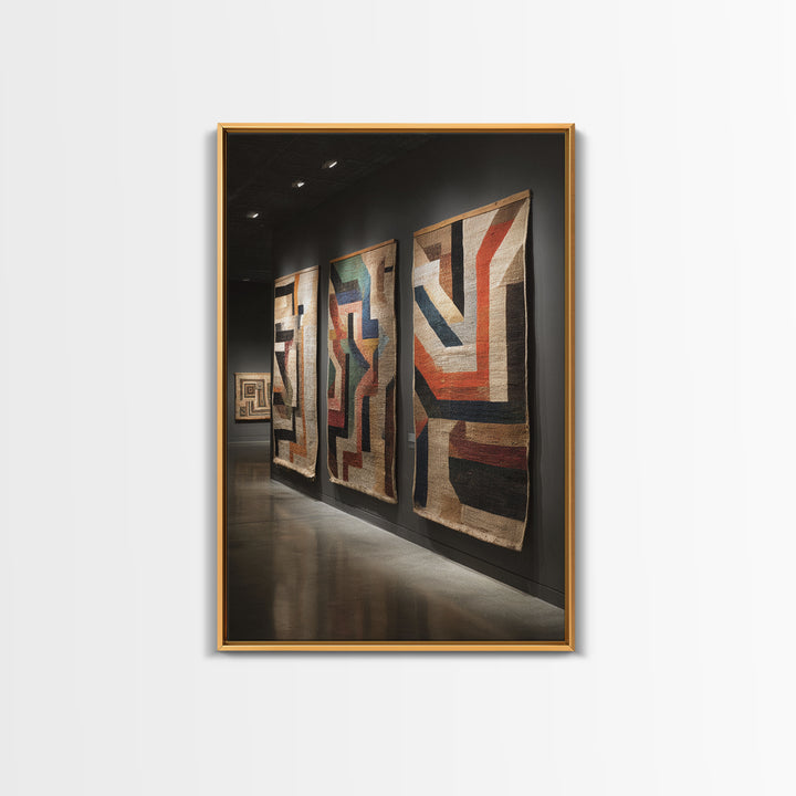 Museum Textile Tapestry Panels Framed Canvas Print, African Fabric Wall Decor, Gallery Wall Art, Bohemian Home Decor Gift
