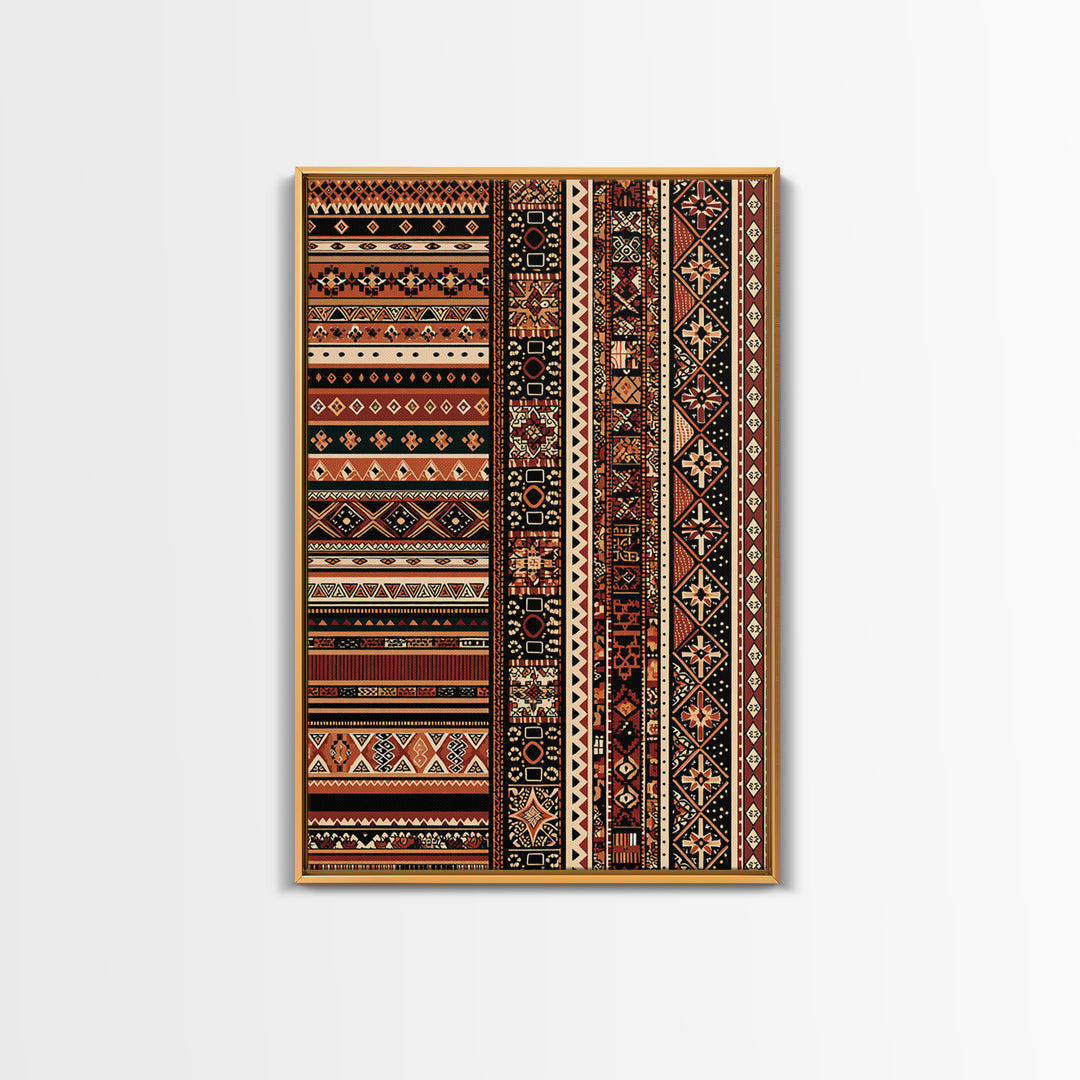 Terracotta Black Tribal Stripe Pattern Canvas Print, African Patterns, Ethnic Wall Decor, Boho African Wall Art Gift For Home