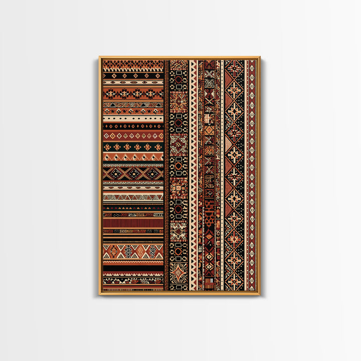 Terracotta Black Tribal Stripe Pattern Canvas Print, African Patterns, Ethnic Wall Decor, Boho African Wall Art Gift For Home