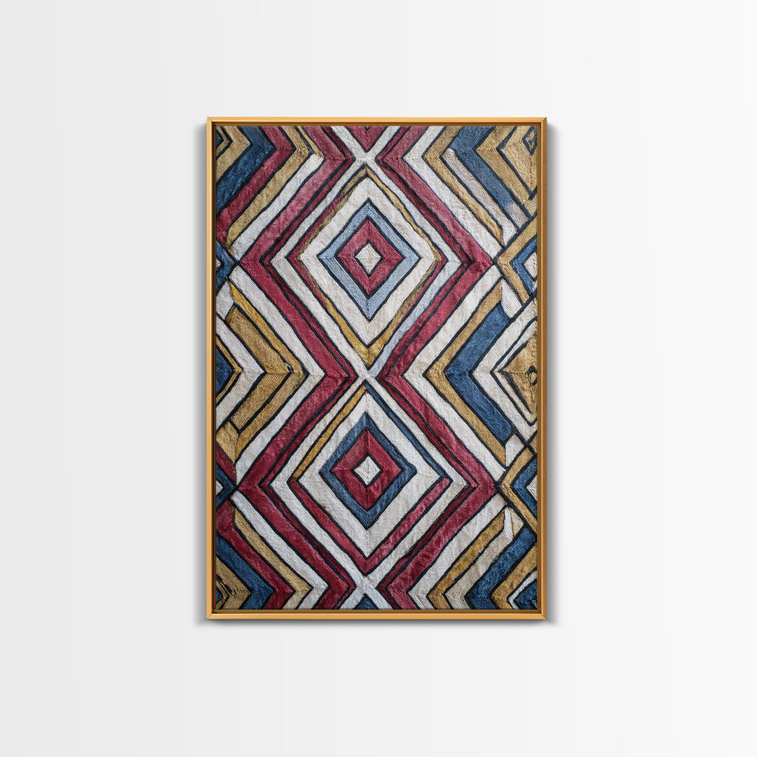 Handwoven Diamond Textile Pattern Wall Art, African Fabric, Geometric Wall Art, Tribal Art Print, Colorful Home Decor Gift