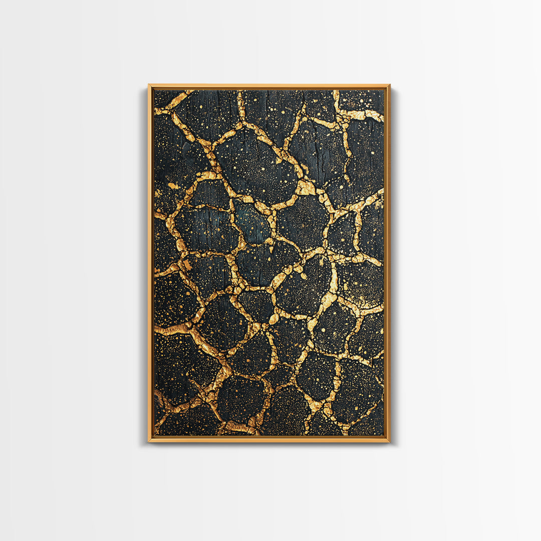 Black Gold Crackle Texture Wall Art, Abstract African Art Print, Luxury Canvas Decor, Earth Tone Modern Statement Piece Gift