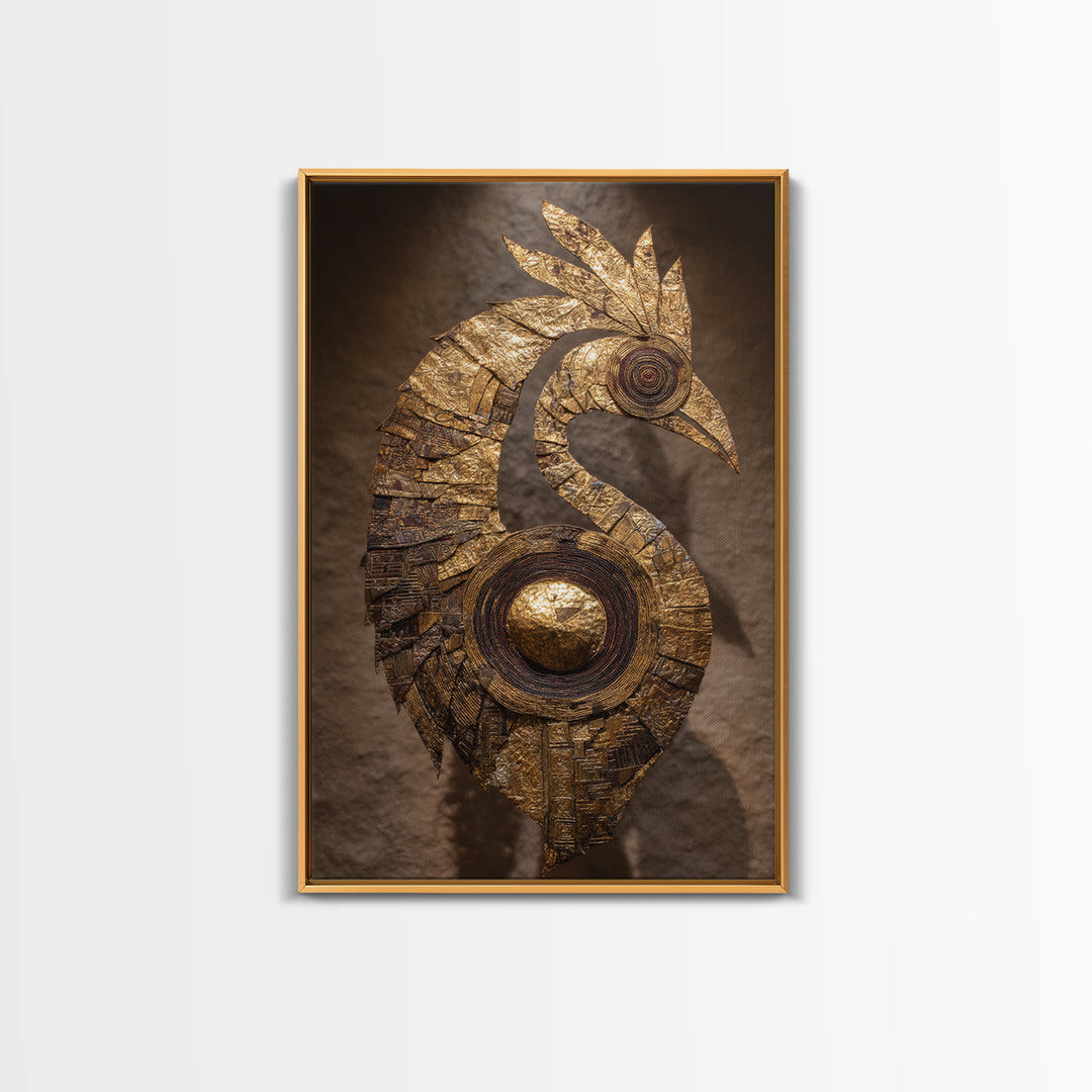 Golden Tribal Bird Sculpture Wall Art, African Inspired Decor, Black And Gold Art, Textured Art Print, Unique Home Decor Gift