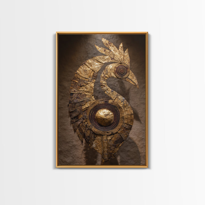 Golden Tribal Bird Sculpture Wall Art, African Inspired Decor, Black And Gold Art, Textured Art Print, Unique Home Decor Gift