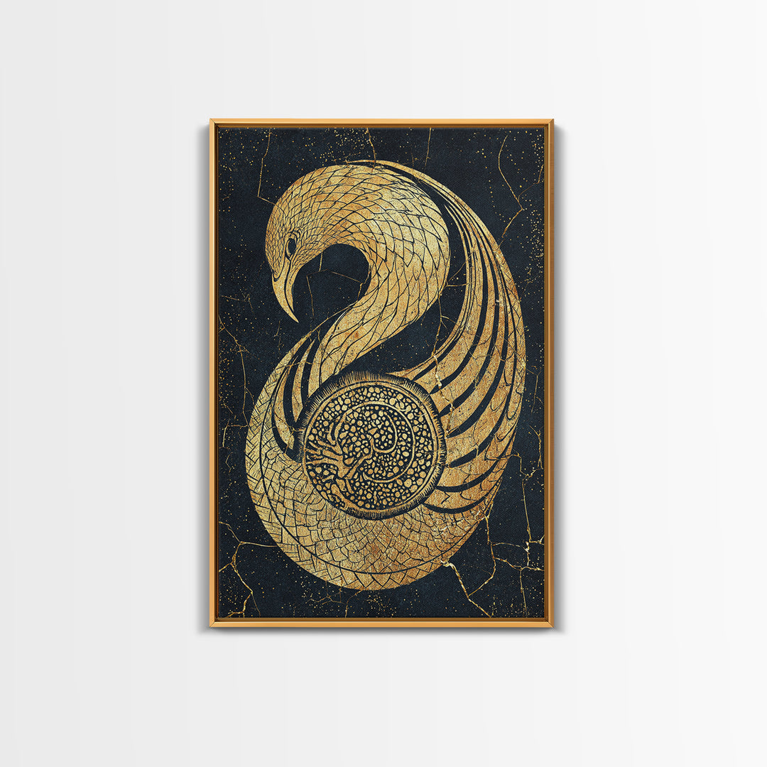 Gold Phoenix Bird Canvas Print, Black And Gold Art, African Inspired Wall Decor, Mythical Animal Art, Luxury Canvas Art Gift
