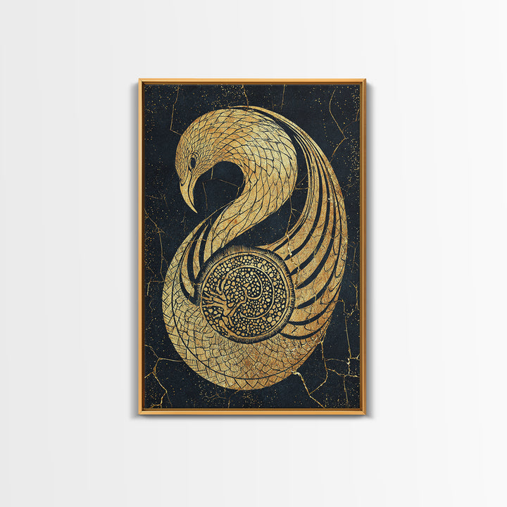 Gold Phoenix Bird Canvas Print, Black And Gold Art, African Inspired Wall Decor, Mythical Animal Art, Luxury Canvas Art Gift