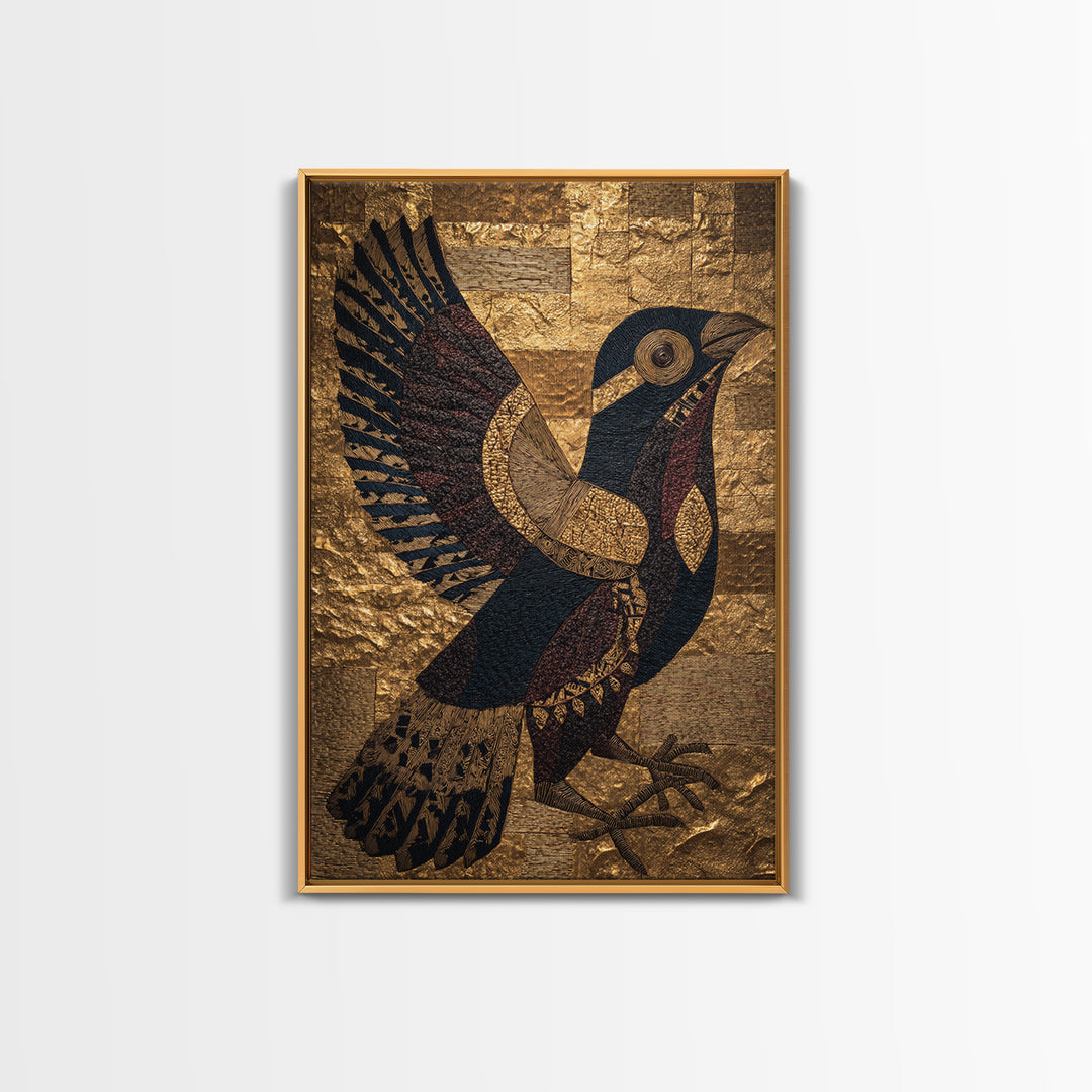 Gold Textured African Bird Wall Art, Black And Gold Tribal Art Print, Afrocentric Decor, Cultural Home Decor Gift, Statement Piece