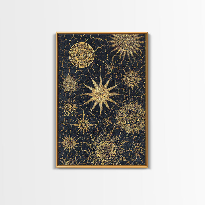 Gold Celestial Mandala Canvas Print, Black And Gold Abstract Wall Art, Spiritual Boho Decor, Modern Home Decor Gift, Large Decor Art
