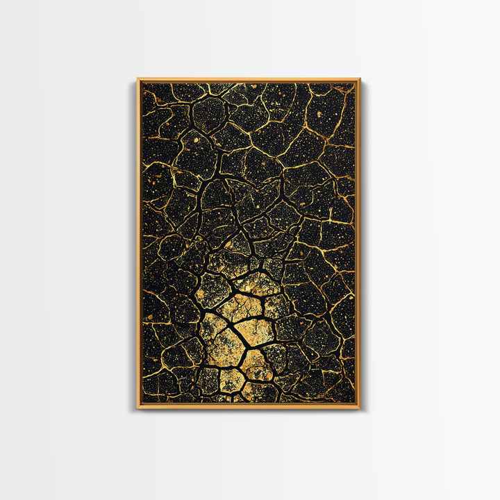 Black And Gold Crackle Abstract Wall Art, African Inspired Geometric Canvas Print, Luxury Art Decor, Modern Statement Piece