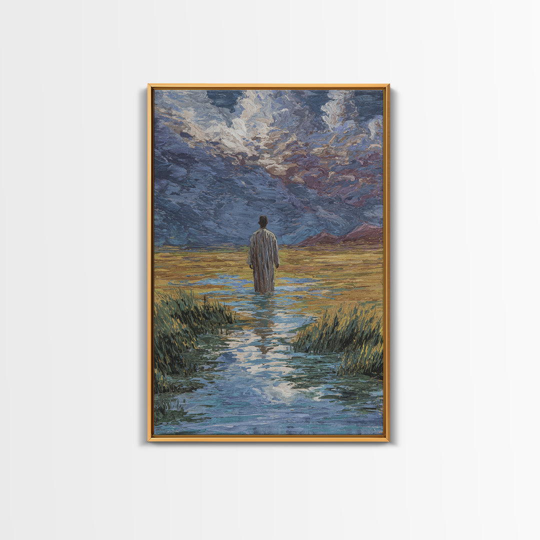 Lone Figure In Marsh Landscape Wall Art, African Landscape Canvas Print, Dreamy Nature Scene Art, Elegant Home Decor Gift