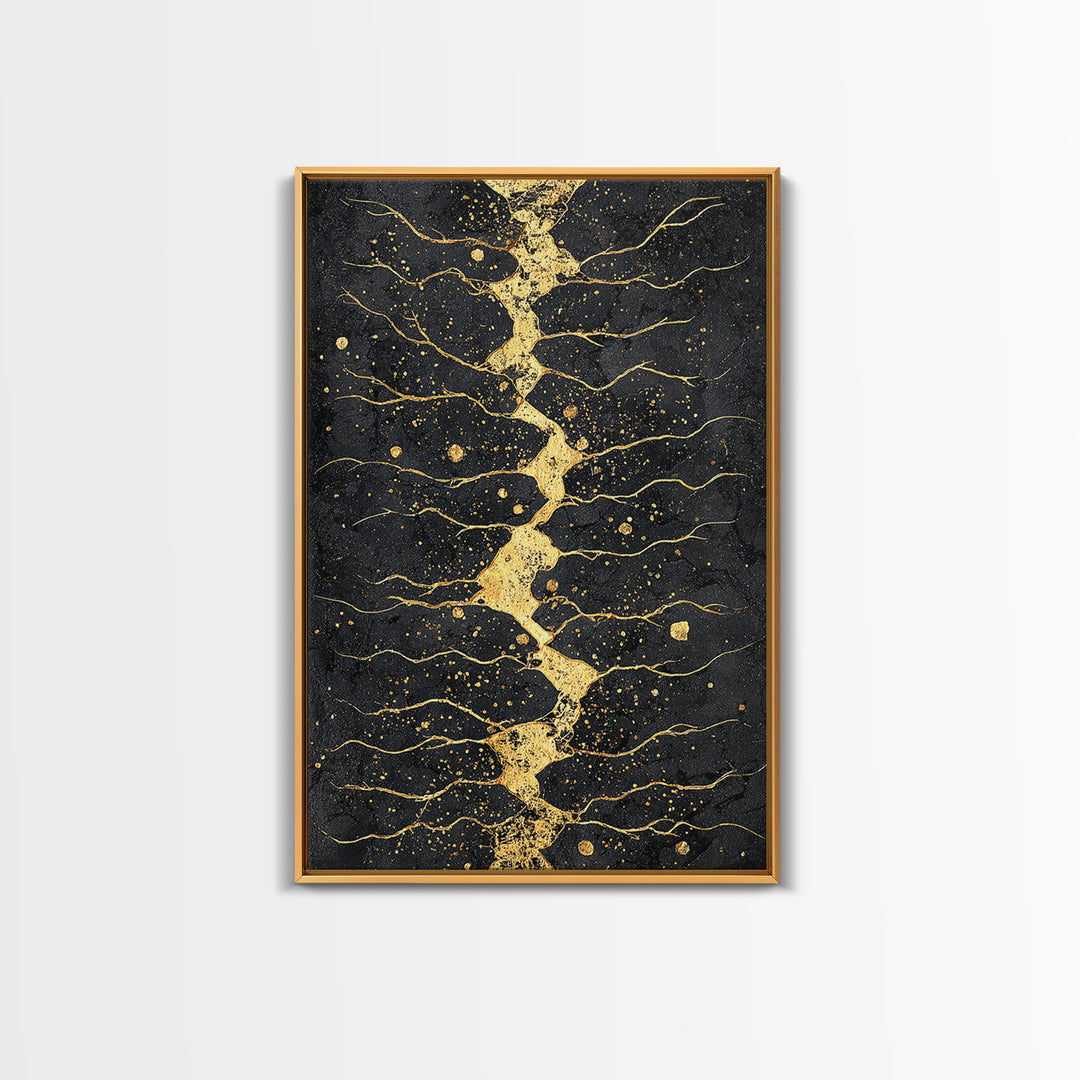 Gold Kintsugi River Abstract Wall Art, Black And Gold Art Print, Modern African Art Decor, Luxury Canvas Print For Living Room