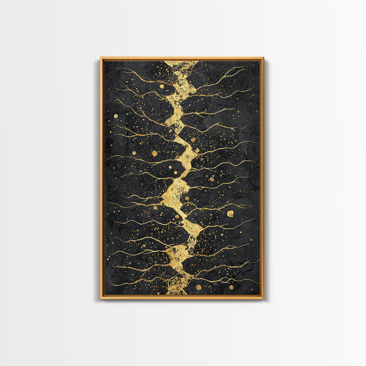 Gold Kintsugi River Abstract Wall Art, Black And Gold Art Print, Modern African Art Decor, Luxury Canvas Print For Living Room