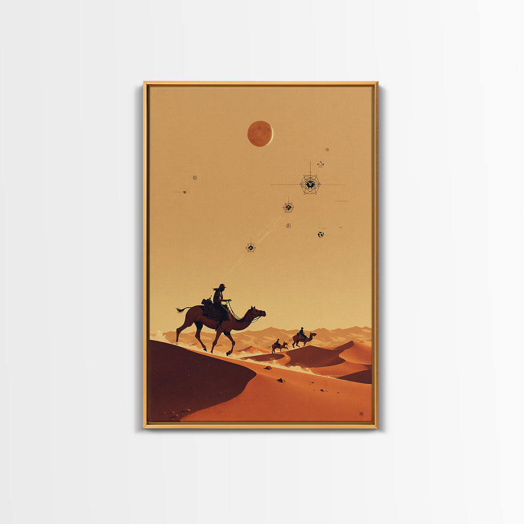 Camel Riders Beneath Red Moon Wall Art, African Travel Poster, Desert Caravan Print, Boho Safari Decor, Mystical Wall Art