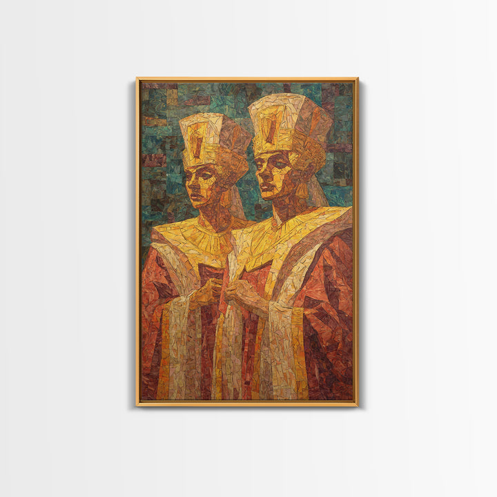 Regal African Queens In Mosaic Robes Wall Art, African Woman Art, Black Culture Art, Royal Portrait, Elegant Home Decor Gift
