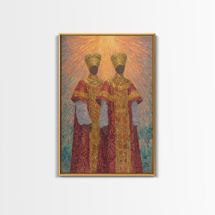 Two Radiant African Queens Canvas Print, Red Gold Royal Portrait, Afrocentric Wall Decor, African Women Art, Gift For Her