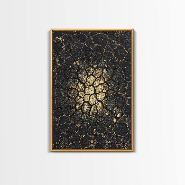 Black Gold Cracked Earth Abstract Wall Art, African Inspired Texture, Modern Canvas Art, Luxury Decor, Statement Wall Piece