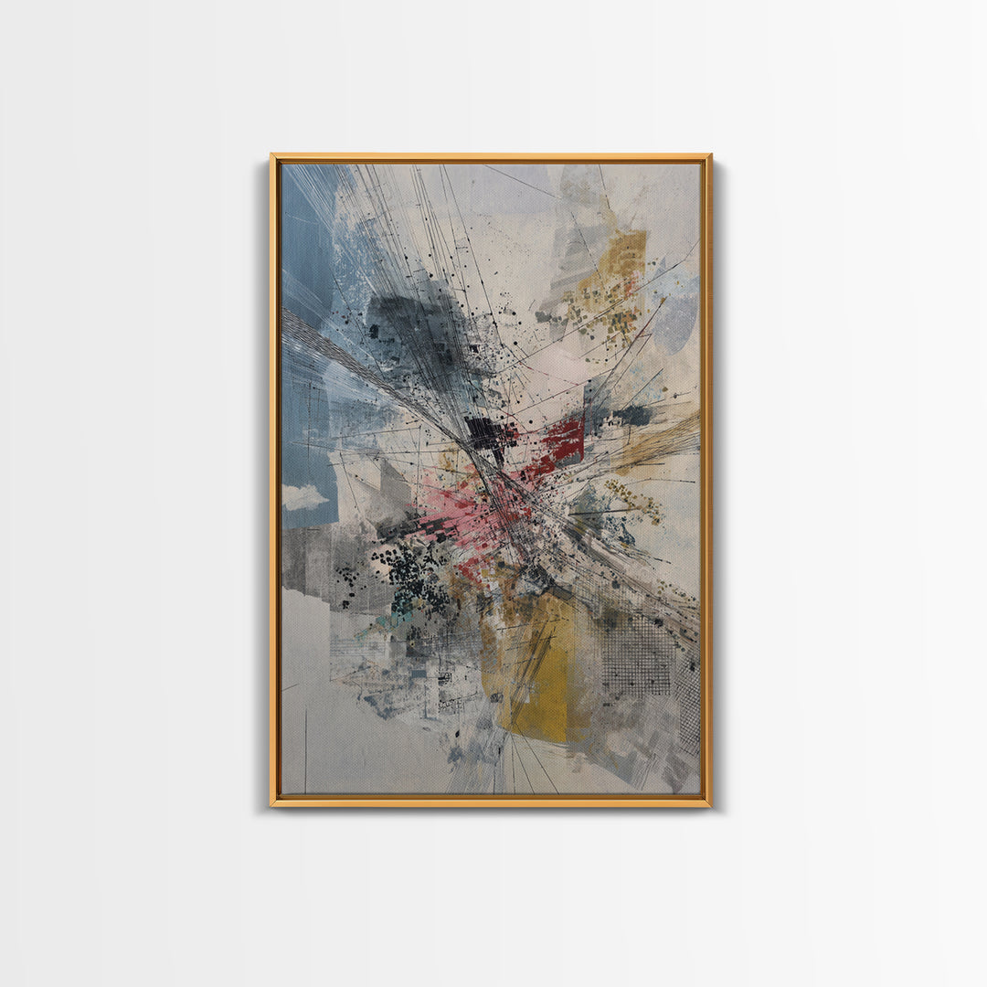 Dynamic Urban Network Abstraction Canvas Print, Abstract Wall Art, Modern Office Decor, Contemporary Blue Beige Home Decor