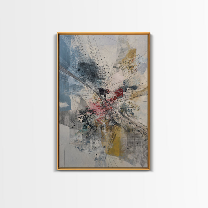 Dynamic Urban Network Abstraction Canvas Print, Abstract Wall Art, Modern Office Decor, Contemporary Blue Beige Home Decor