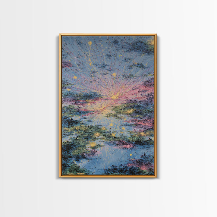 Pastel Sunrise Reflections Over Water Canvas Print, Abstract Wall Art, Dreamy Wall Art, Modern Blue Pink Home Decor Gift