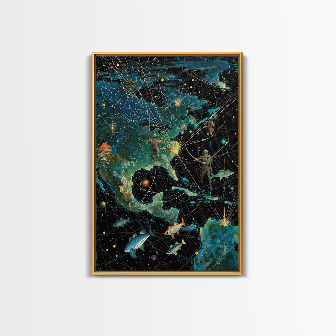 Cosmic North America Astronaut Map Canvas Print, Afrofuturism Wall Art, Modern Adventure Poster For Home Office Decor Gift