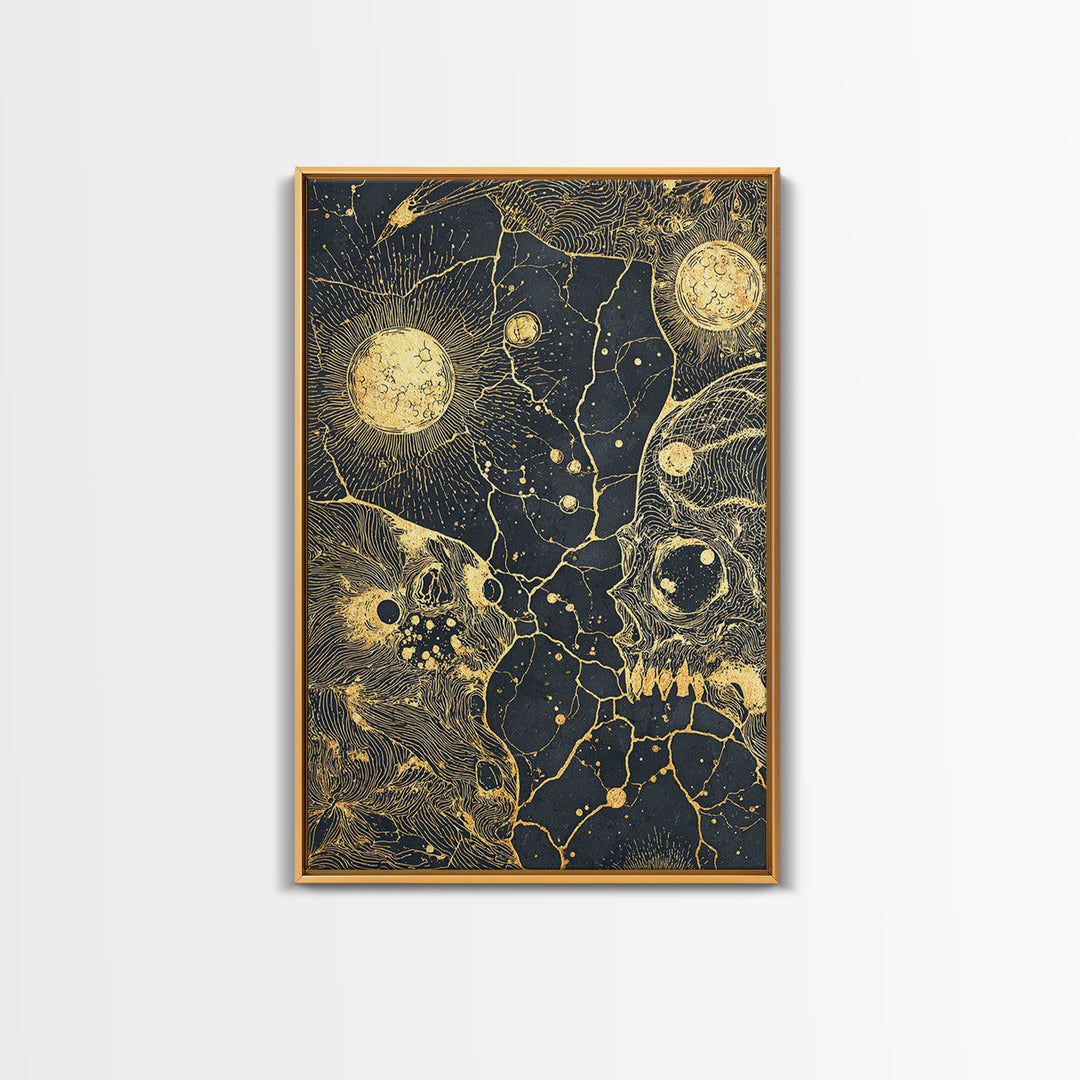 Gold Celestial Animal Constellation Wall Art, Black And Gold Canvas Print, Mystical Cosmic Decor For Living Room And Office