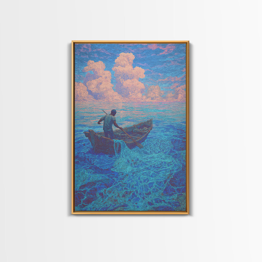 Lone Fisherman On Turquoise Sea Canvas Print, Dreamy Tropical Wall Art, Coastal Nature Decor For Bedroom And Office Gift