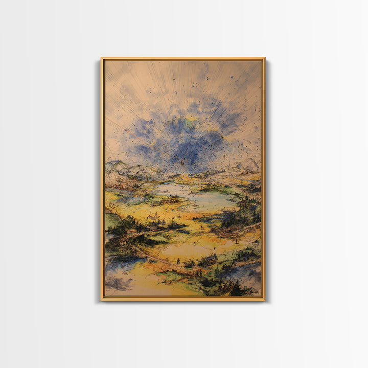 Golden Valley Storm Burst Canvas Print, Abstract Landscape Wall Art, Earth Tone Modern Home Decor For Living Room And Office Gift