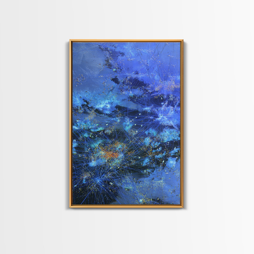 Blue Abstract City Lights Network Canvas Print, Digital Wall Art, Modern Starry Statement Decor For Office And Home Gift