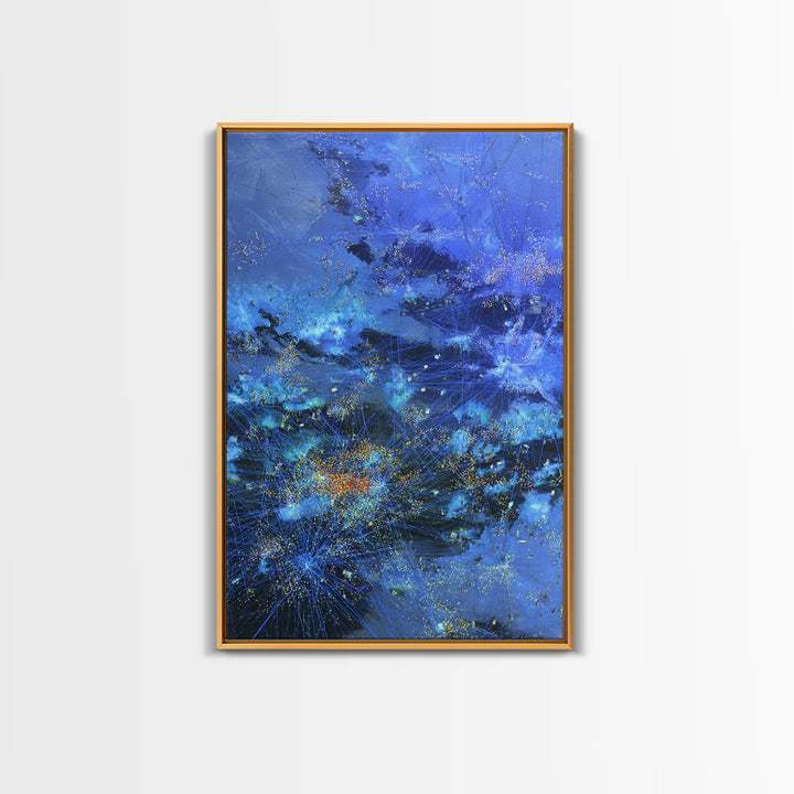 Blue Abstract City Lights Network Canvas Print, Digital Wall Art, Modern Starry Statement Decor For Office And Home Gift