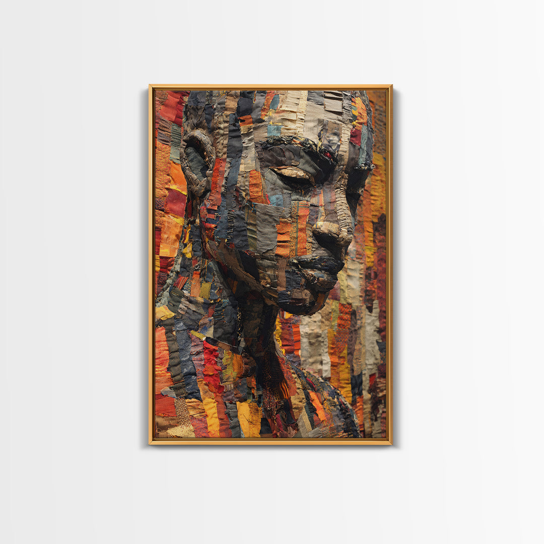 Textured African Woman Portrait Canvas Print, African Fabric Art, Black Female Art, Melanin Artwork, Cultural Home Decor