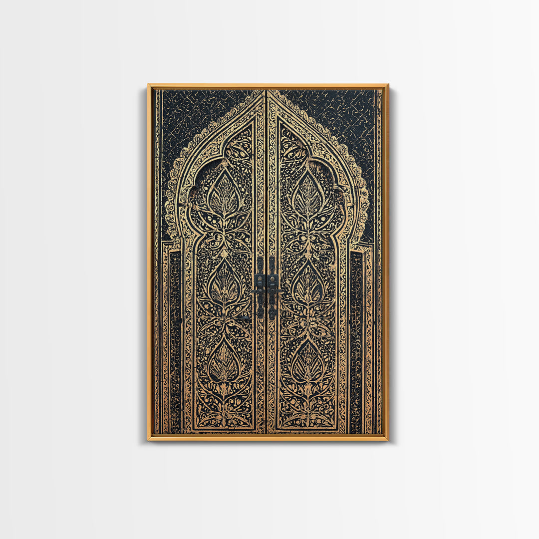 Black And Gold Ornate African Door Canvas Print, African Wall Art, Luxury Canvas Art, Spiritual Wall Decor, Boho Decor, Gold Black Canvas