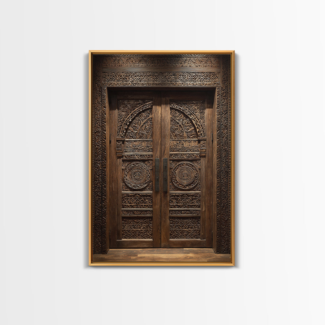 Dark Ornate African Wooden Door Wall Art, African Home Decor, Cultural Wall Decor, Rustic Decor, Statement Wall Piece, Carved Wood