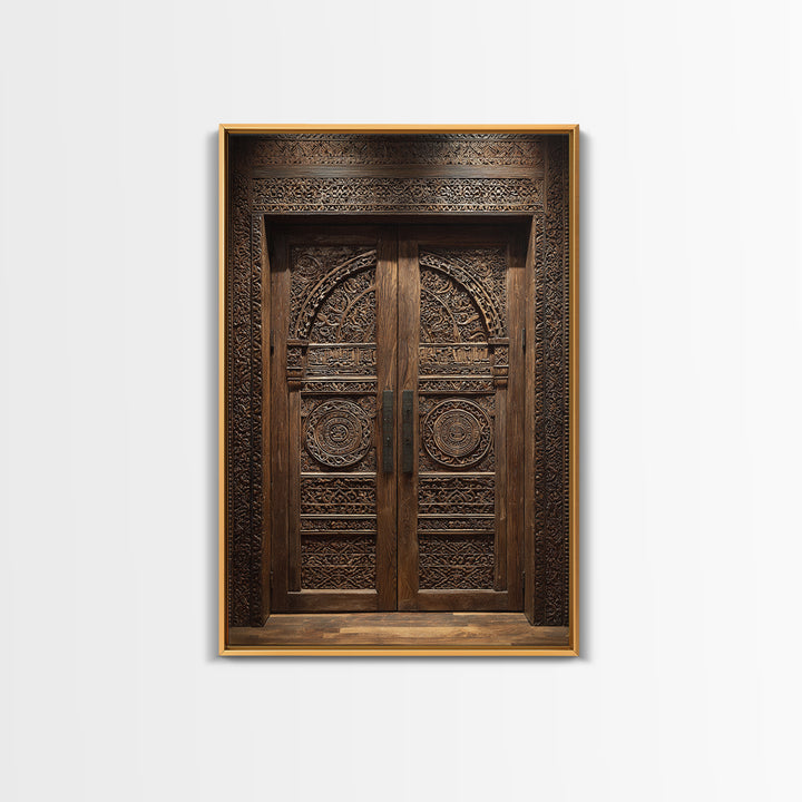 Dark Ornate African Wooden Door Wall Art, African Home Decor, Cultural Wall Decor, Rustic Decor, Statement Wall Piece, Carved Wood