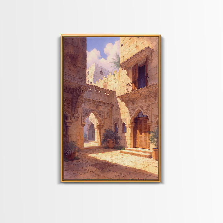 Golden African Palace Courtyard Wall Art, Arched Architecture, African Inspired, Luxury Art, Cultural Wall Decor, Home Decor Gift