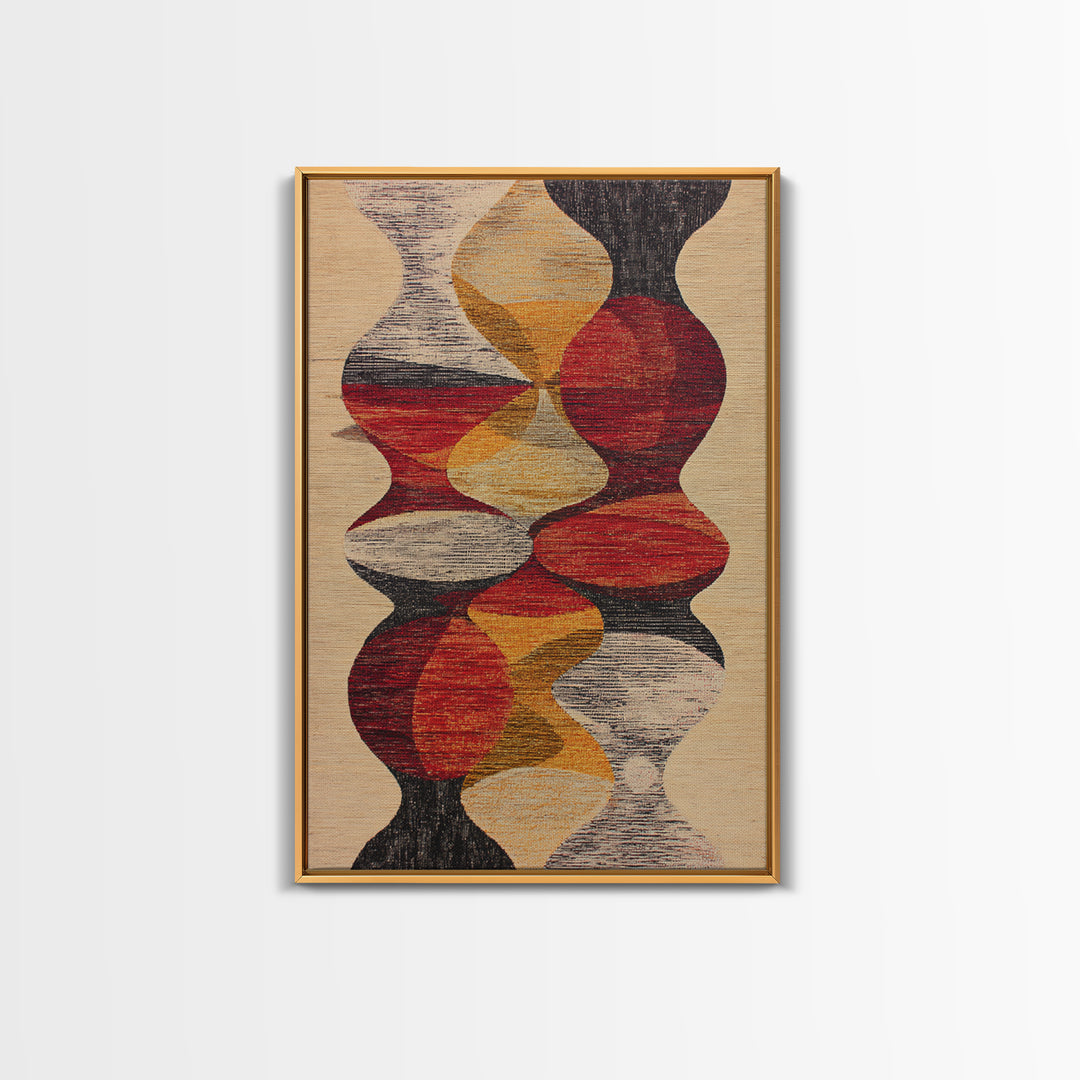 Earth Tone Abstract Textile Framed Canvas Print, African Fabric Inspired Geometric Wall Decor, Boho Minimalist Home Art Gift