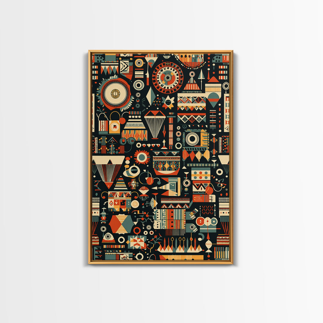 Vibrant African Tribal Symbols Canvas Print, Geometric Pattern Wall Art, Afrocentric Decor, Bold Cultural Home Gift Print