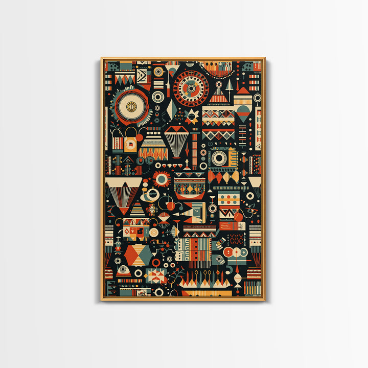 Vibrant African Tribal Symbols Canvas Print, Geometric Pattern Wall Art, Afrocentric Decor, Bold Cultural Home Gift Print
