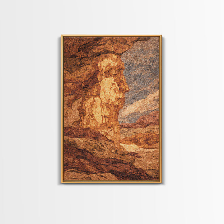 Ancient Sphinx Desert Profile Framed Canvas Print, African Egyptian Art, Terracotta Landscape Decor, Mystical Wall Art Gift