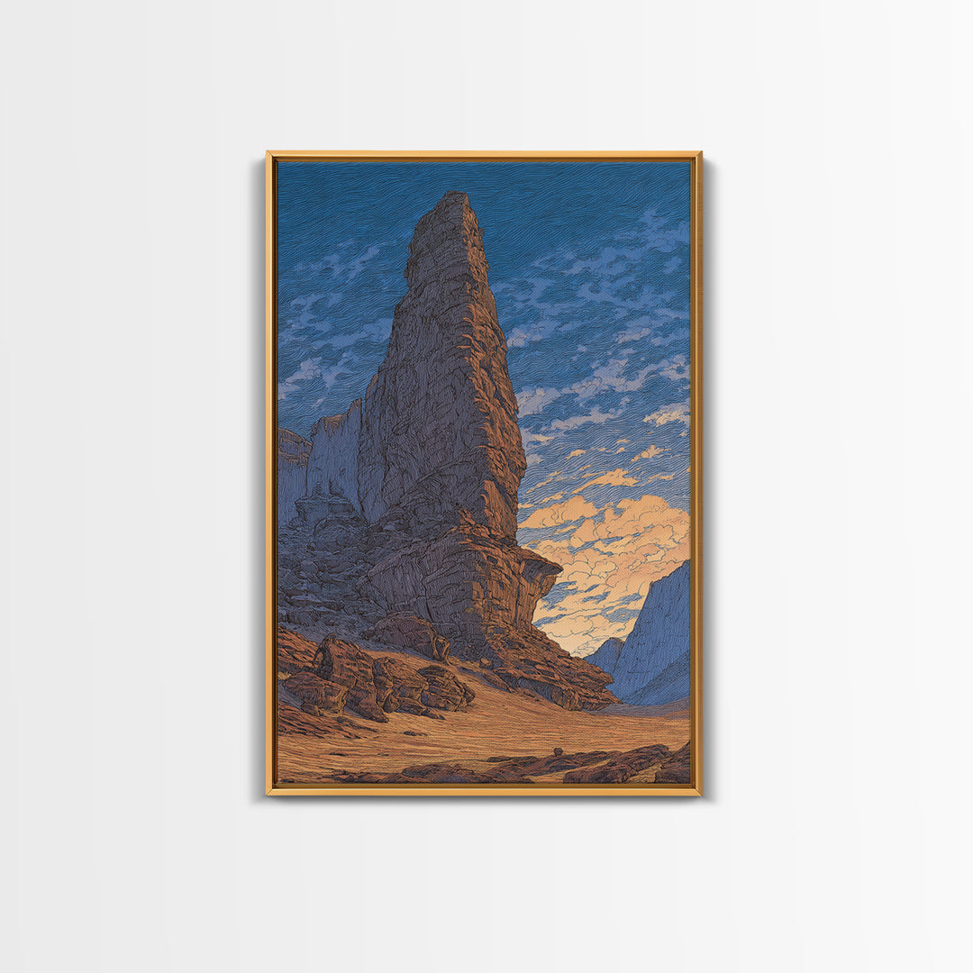 Towering Desert Monolith Under Blue Sky Wall Art, African Landscape, Modern Wall Art, Large Wall Art, Earth Tone Wall Art