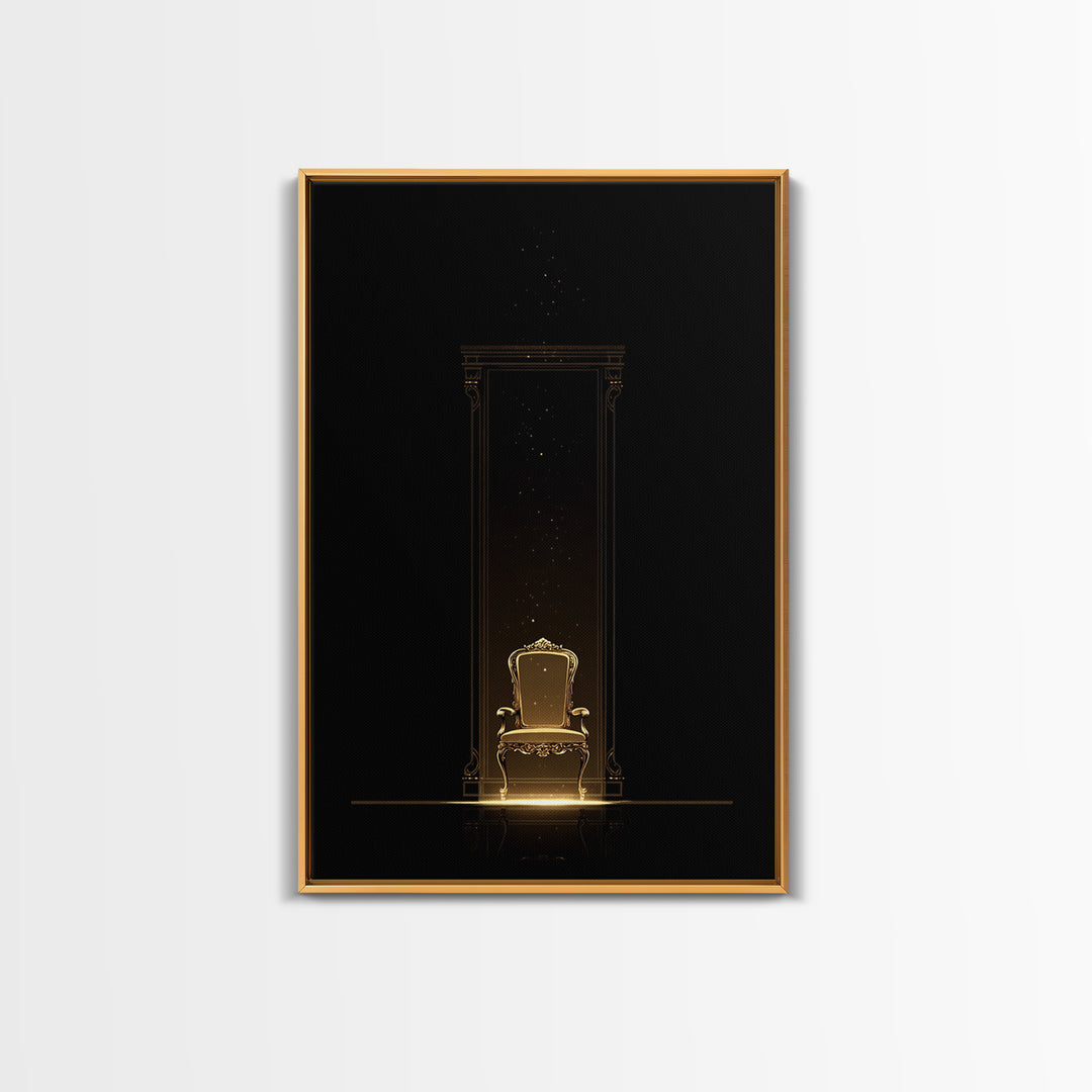 Glowing Golden Throne In Dark Portal Wall Art, Black And Gold Art, Luxury Canvas Art, Elegant Home Decor, Statement Wall Art