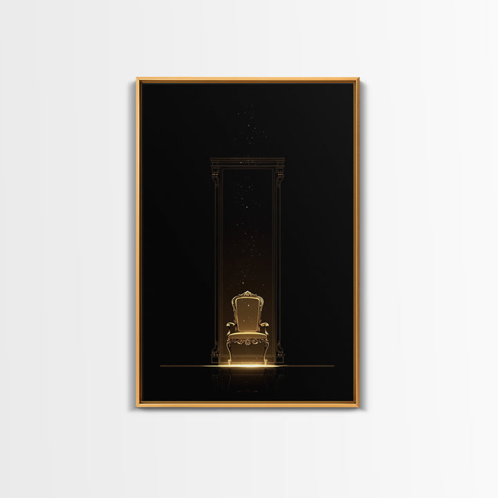 Glowing Golden Throne In Dark Portal Wall Art, Black And Gold Art, Luxury Canvas Art, Elegant Home Decor, Statement Wall Art
