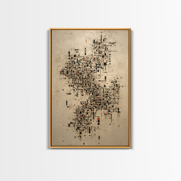 Abstract City Map Wall Art, Beige Black Geometric Canvas Print, Modern African Abstract Art, Office Decor, Urban Artwork