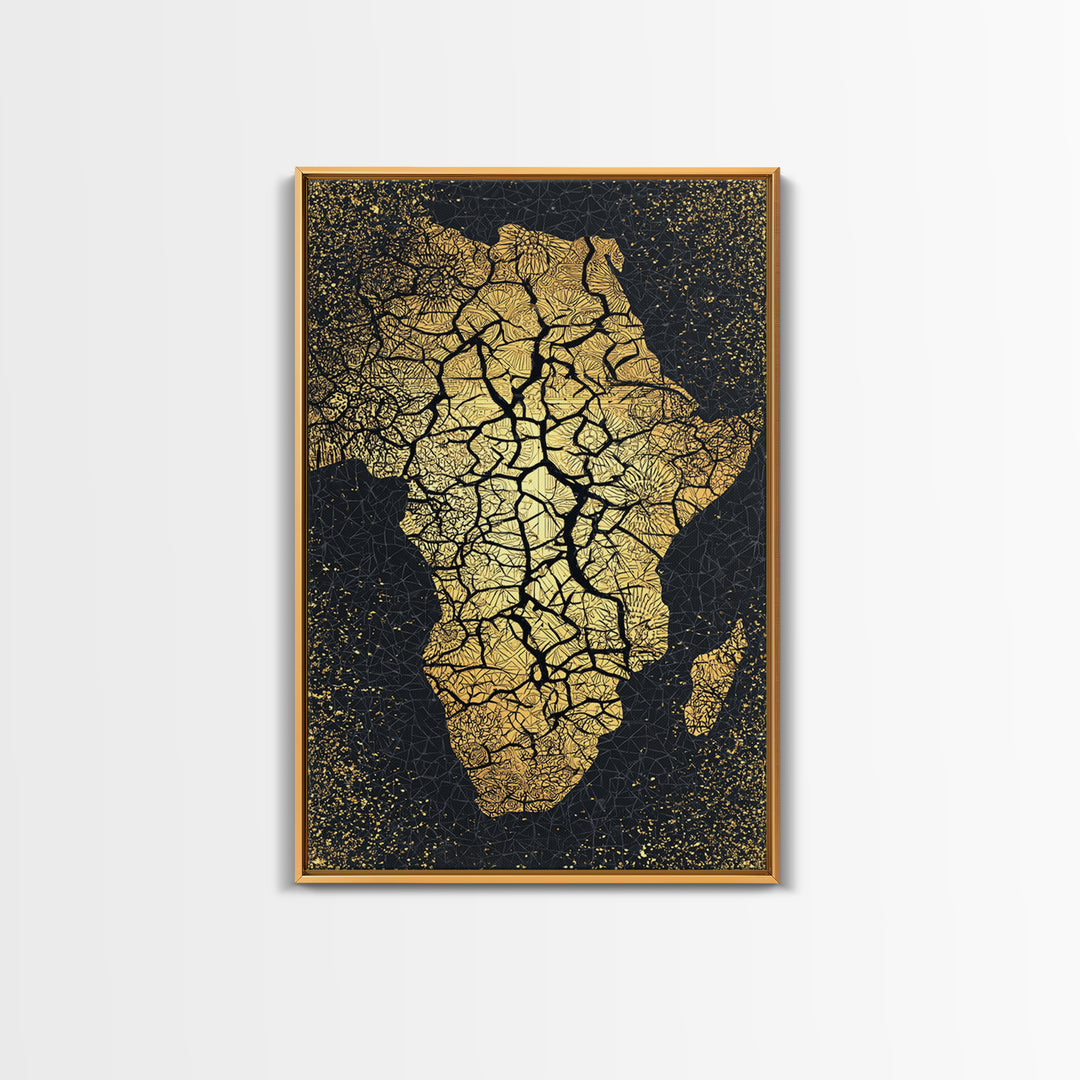 Cracked Gold Africa Silhouette Wall Art, Black Tree Root Canvas Print, African Landscape Decor, Motherland Artwork Gift Idea