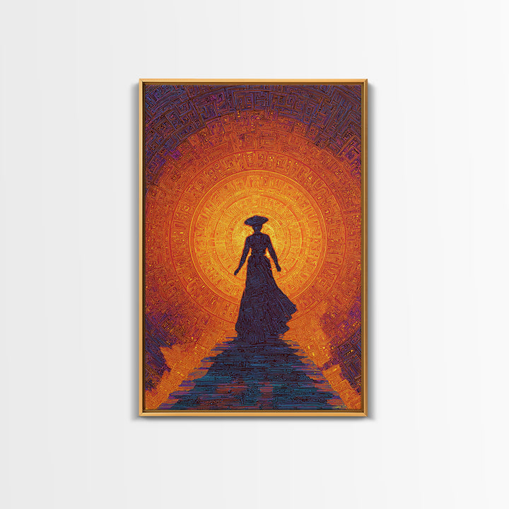 Silhouette Woman Before Sun Mandala Canvas Print, African Inspired Wall Decor, Burnt Orange Art, Feminine Spiritual Gift