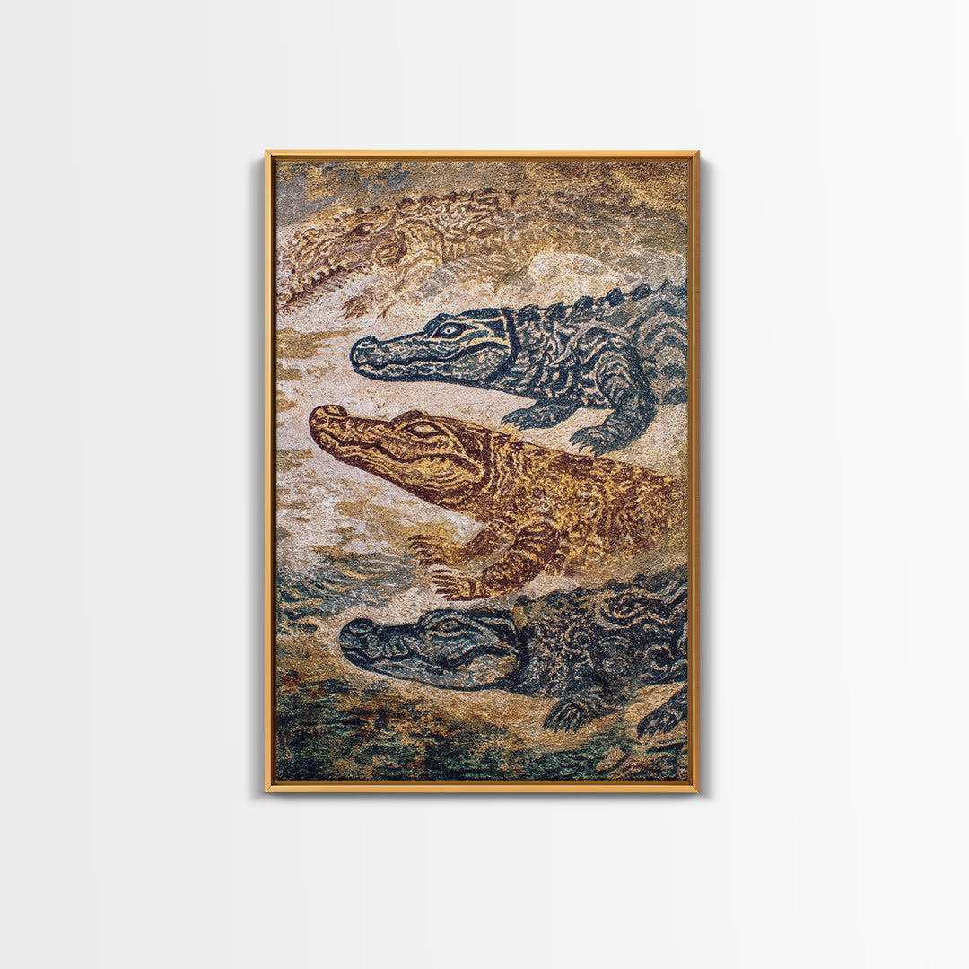 Swimming Crocodiles In Earth Tone Water Wall Art, African Safari Art Print, Reptile Wildlife Decor, Rustic Home Decor Gift